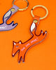 genuine leather key fob in the shape of a fox with the message "for fox sake!"