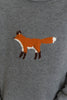 heather grey sweater with a knit fox graphic