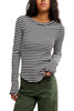 free people soft waffle knit long sleeve tee in classic black and white stripes