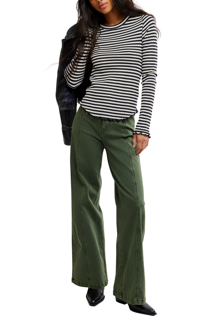 free people soft waffle knit long sleeve tee in classic black and white stripes