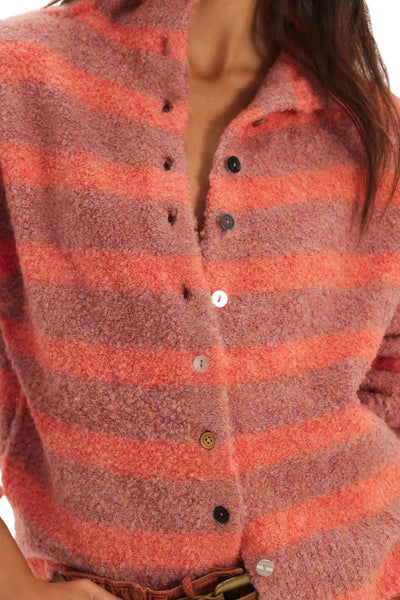 free people peach and pink striped cardigan with a special button front. 