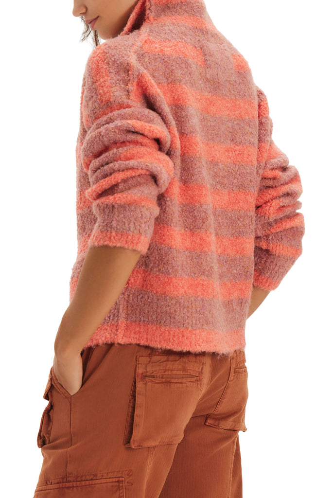 free people peach and pink striped cardigan with a special button front. 