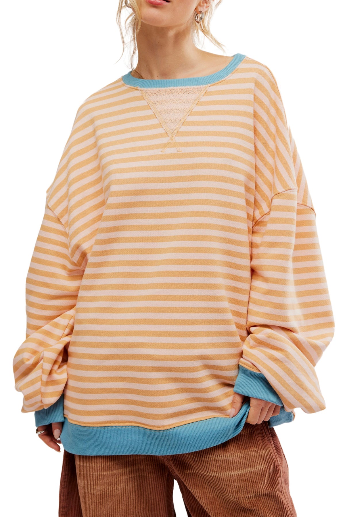 Urban Classics Oversize Sleeve Modern Stripe Tee T-Shirt, Bianco/Blu, S Uomo