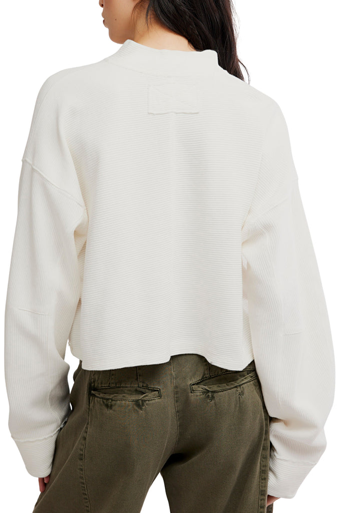 free people textured quarter zip pullover in clean ivory
