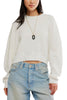 white long sleeve tee with dropped shoulders and a cropped length