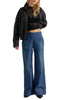 free people dark blue denim pull-on jeans