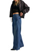 free people dark blue denim pull-on jeans
