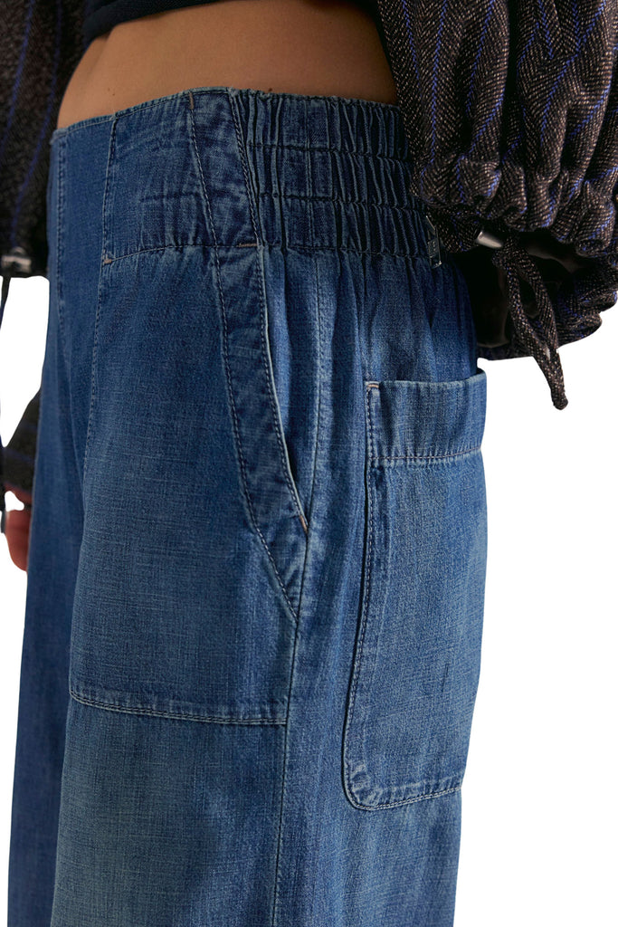 free people dark blue denim pull-on jeans