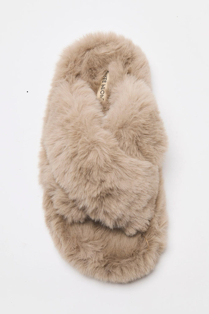 free people soft faux fur slippers in mink