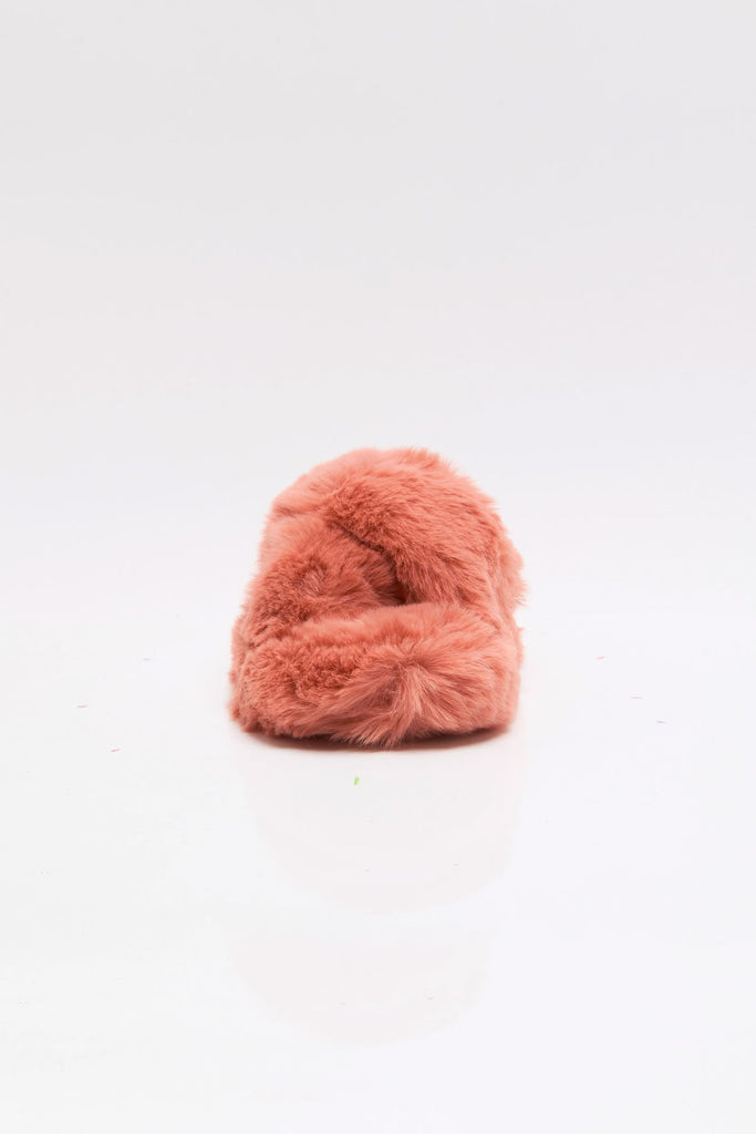 free people soft faux fur slippers in papaya pink