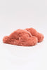 free people soft faux fur slippers in papaya pink