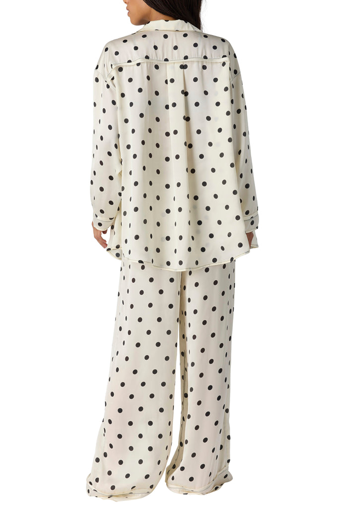 free people beloved pajama set in ivory with classic black polka dots.