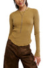 free people soft waffle knit long sleeve tee in deep golden yellow. 