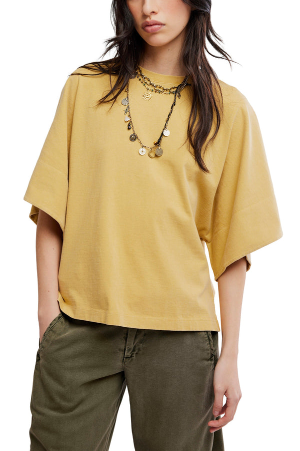 roomy dolman style t-shirt in washed mustard yellow from free people