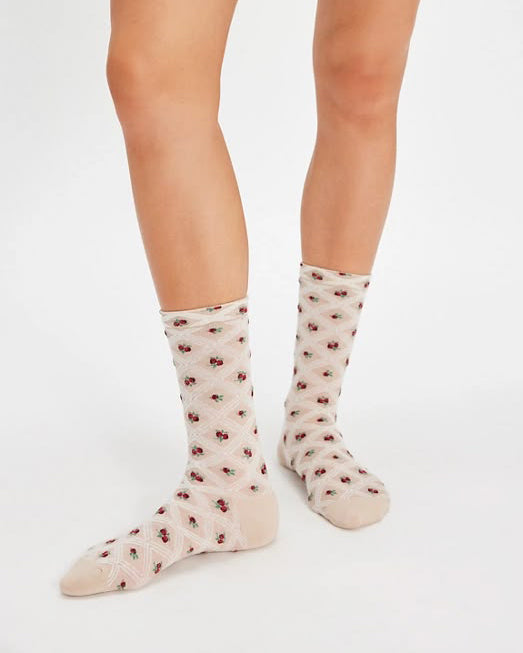 floral jacquard trouser socks from free people in ivory