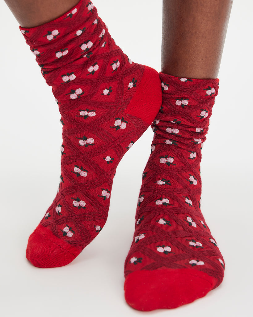 floral jacquard trouser socks from free people in red