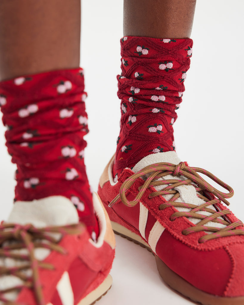 floral jacquard trouser socks from free people in red