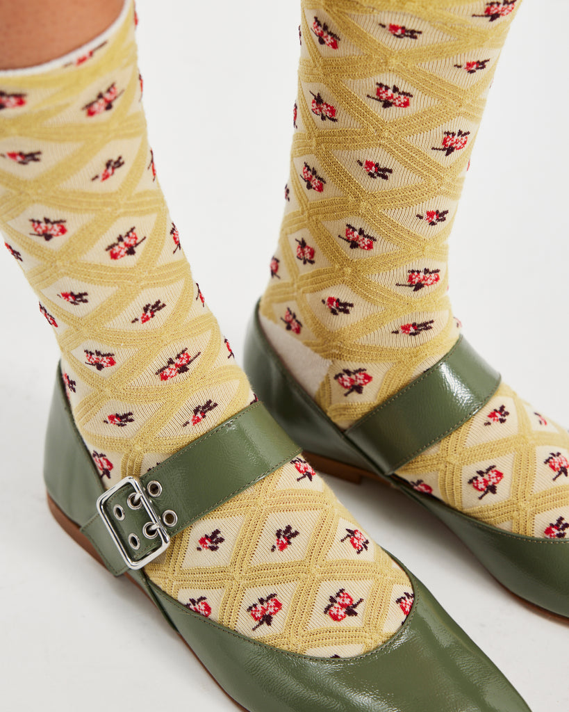 floral jacquard trouser socks from free people in yellow