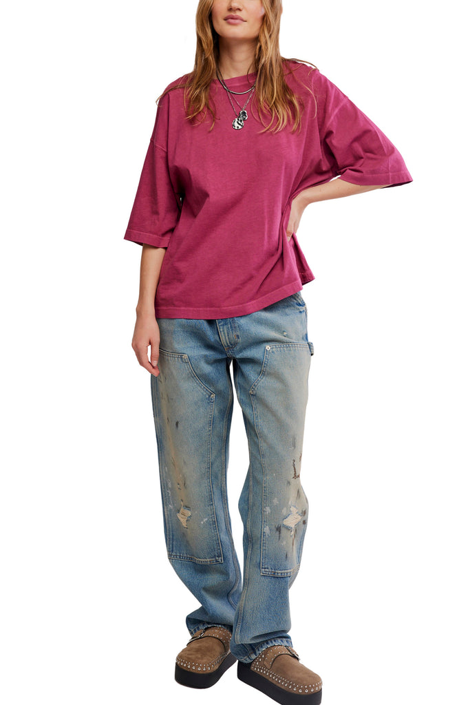 free people easy and oversized tee in bold berry purple