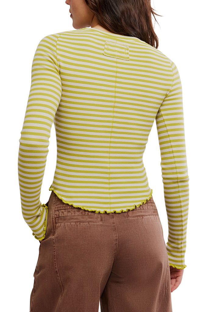free people fitted long sleeve tee in green stripes