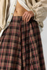 free people preppy and classic maxi skirt in a chocolate brown plaid pattern.