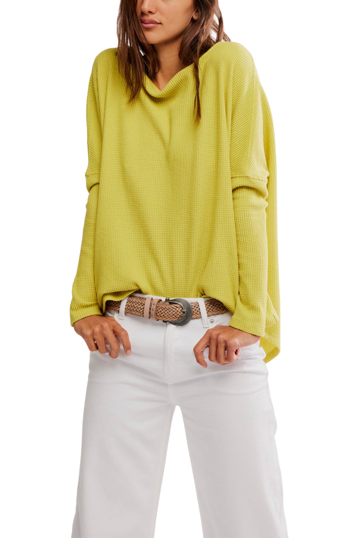 Pull Thermal Free People Moonrise Waffle Taille XS - Ivoire, Coupe Swing Hi-lo, Occasion