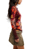 free people mesh long sleeve top in chocolate brown with a lovely floral design.