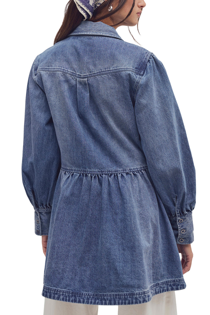 free people button down mini dress in a classic medium denim wash