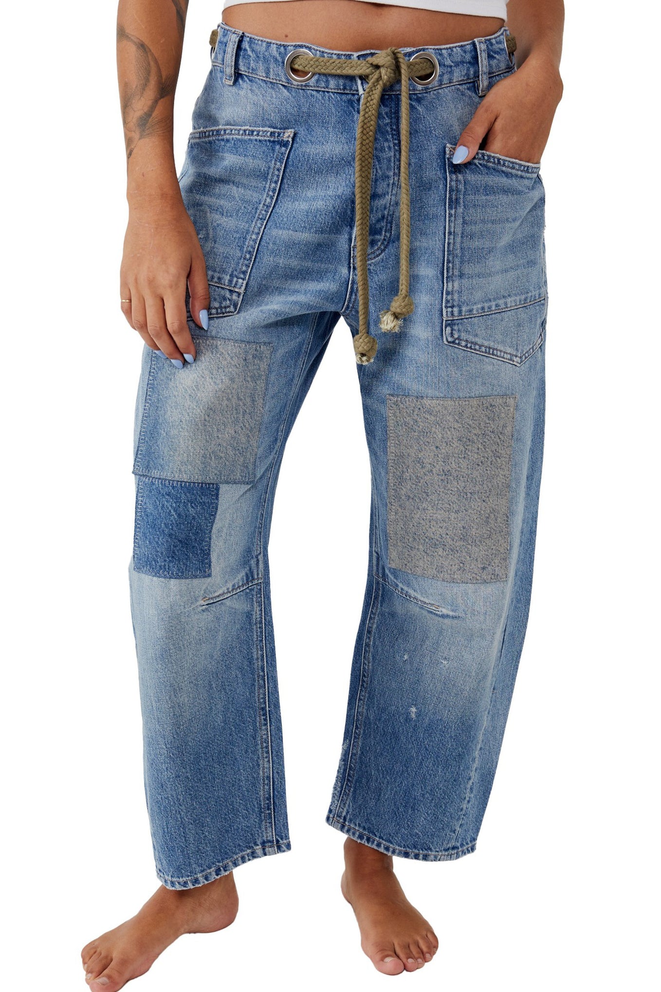 Truest Blue Moxie Low Slung Pull On Barrel Jeans // Free People *24-31 ...