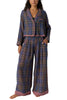 free people wide leg pajama pants in a midnight blue plaid.