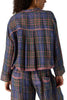 free people button down pajama shirt in a midnight blue plaid.