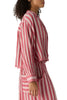 free people button down pajama shirt in berry pink and white stripes.