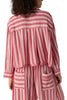 free people button down pajama shirt in berry pink and white stripes.