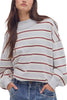 free people oversized pullover in washed sky blue, white, and burgundy stripes.