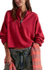 free people soft cotton pullover in deep salsa red.
