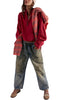 free people soft cotton pullover in deep salsa red.