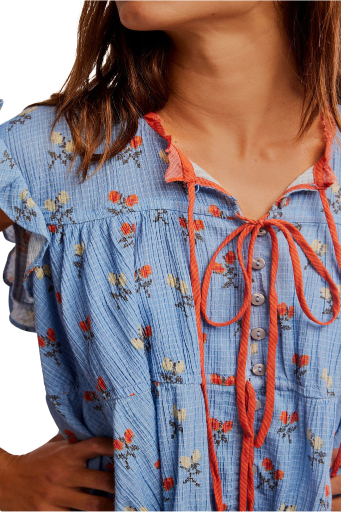 free people sundown mini dress Free People Sundown ditsy print smock mini dress in blue