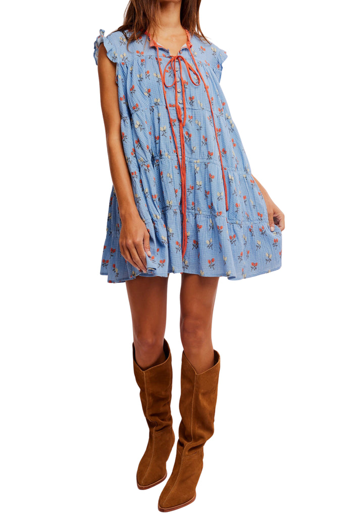 free people sundown mini dress Free People Sundown ditsy print smock mini dress in blue