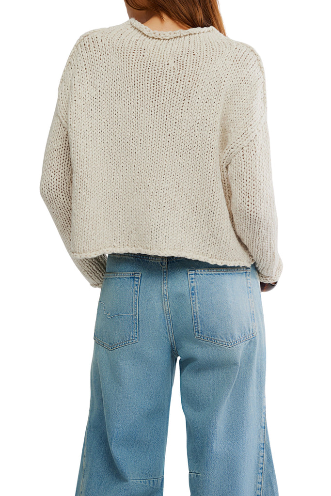 free people lightweight cotton sweater with dropped shoulders and a rolled neckline