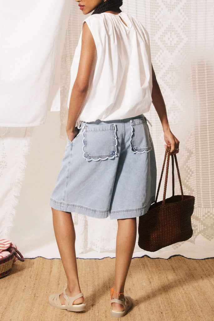 baggy bermuda shorts in a light blue denim wash. frnch