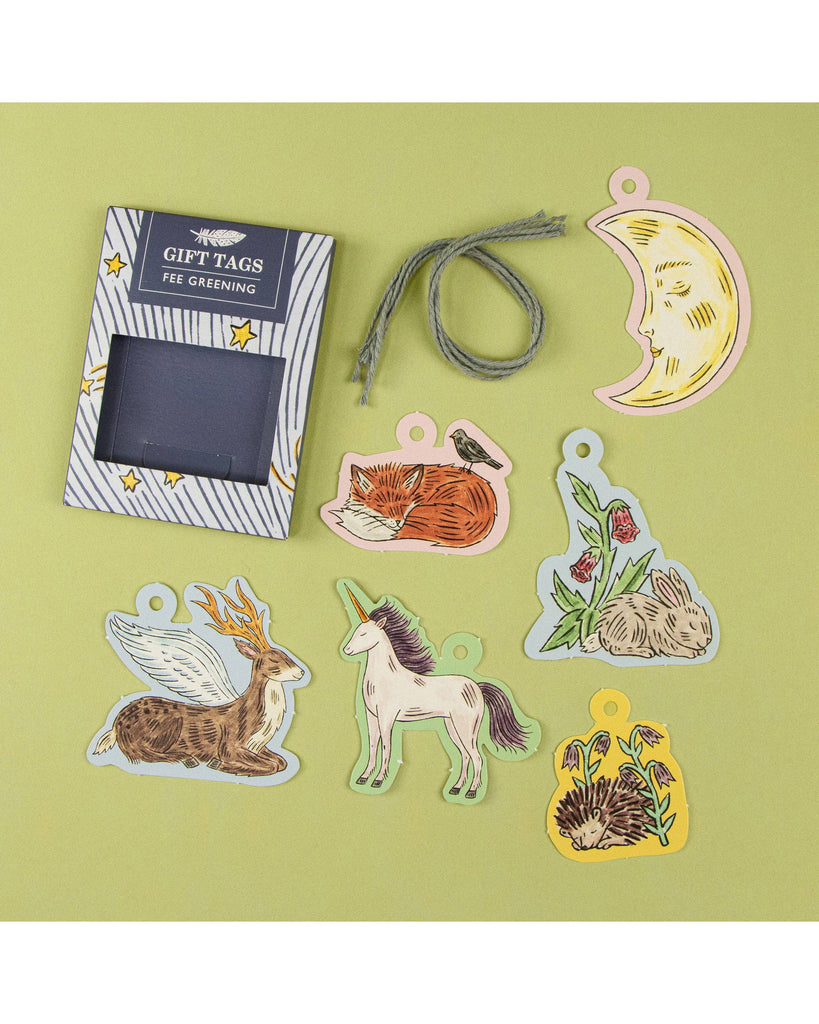 printed gift tag set, sleeping woodland by fee greening