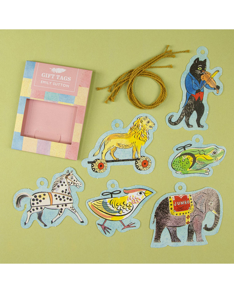 printed gift tag set, tin toys by emily sutton