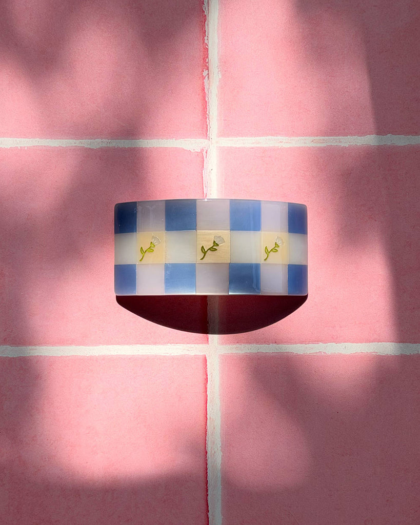french barrette in blue gingham 
