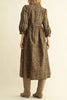roomy midi dress in a fierce leopard print with contrasting red trim throughout