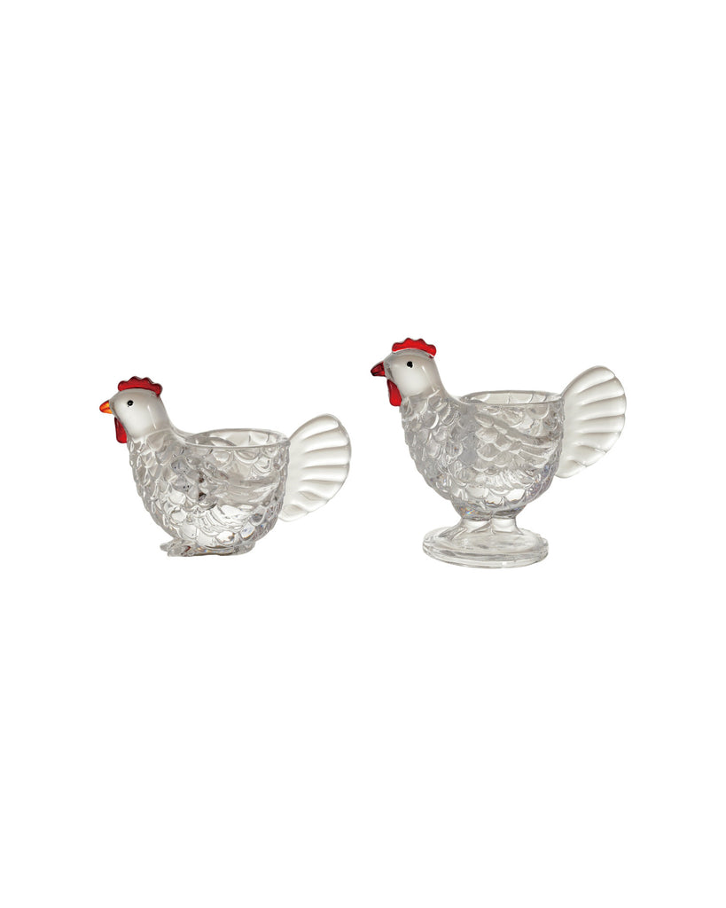 glass votive holder in the shape of a chicken