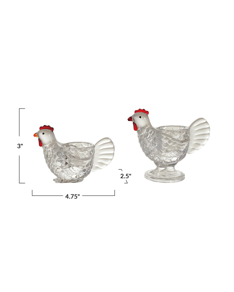 glass votive holder in the shape of a chicken