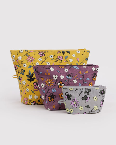 go pouch set from baggu in a variety of floral patterns