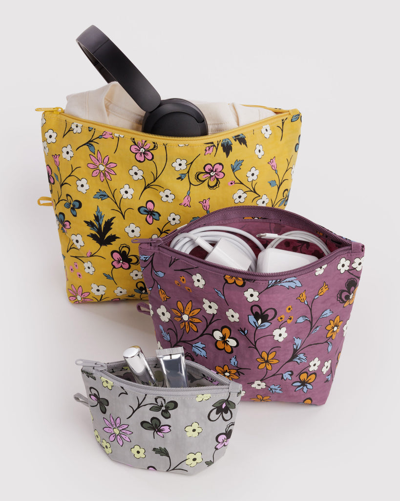 go pouch set from baggu in a variety of floral patterns