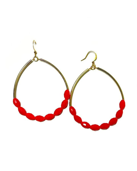 hoop earrings with bold red beaded details