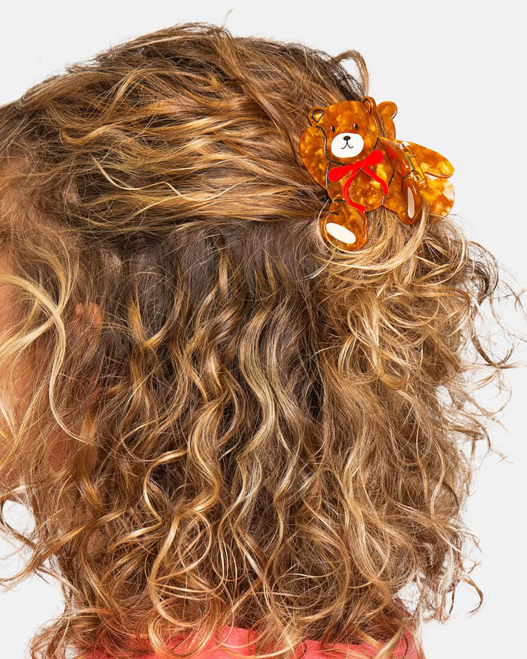 whimsical hair claw teddy bear